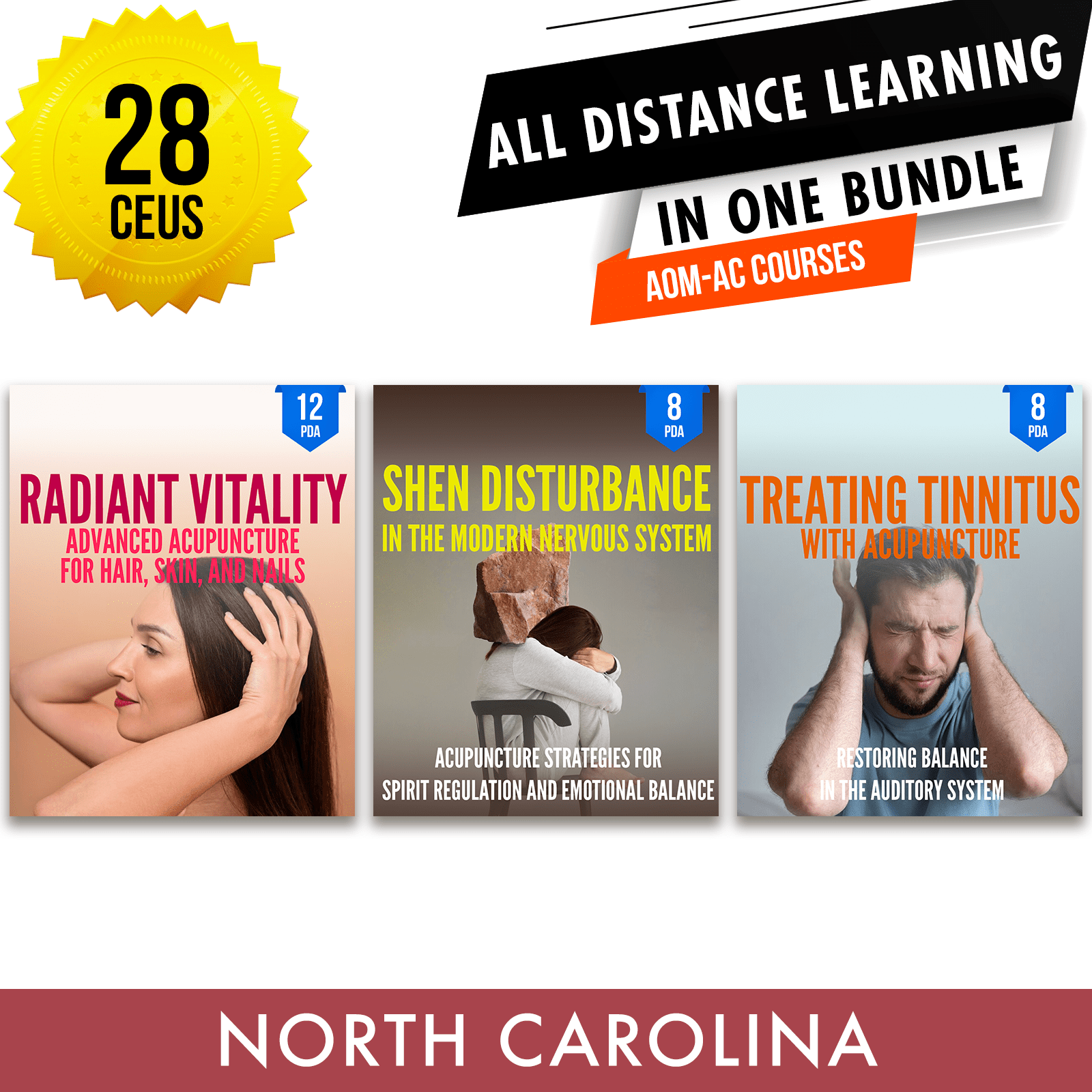 North Carolina Online CE Bundle 1: Independent Study Package, Acupuncture Continuing Education, 28 AOM-AC PDA/CEU Hours ACEU Masters continuing education florida california nccaom australia uk canada