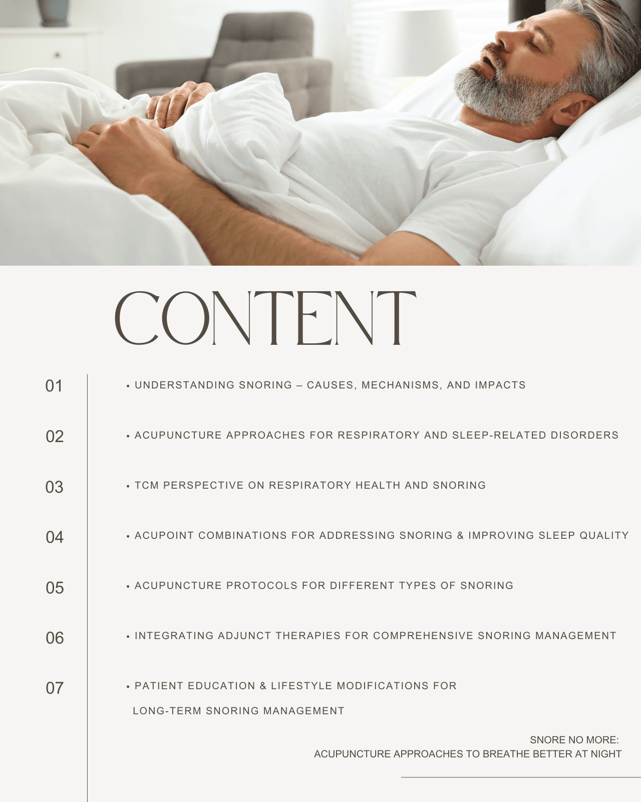 Snore No More: Acupuncture Approaches to Breathe Better at Night - NCCAOM Approved Acupuncture Continuing Education, AOM General Hours, 15 PDA/CEU ACEU Masters continuing education florida california nccaom australia uk canada