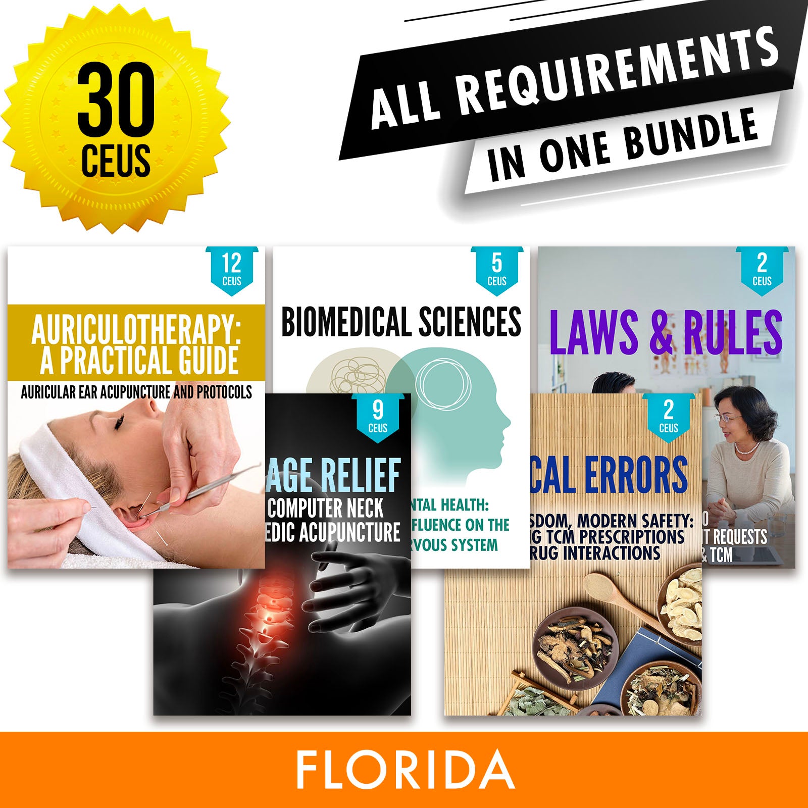 Florida Bundle 4: *NEW FOR 2026* Full Recertification - All Required Continuing Education Credits in One Package, 30 CEUs ACEU Masters continuing education florida california nccaom australia uk canada