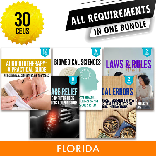 Florida Bundle 4: *NEW FOR 2026* Full Recertification - All Required Continuing Education Credits in One Package, 30 CEUs ACEU Masters continuing education florida california nccaom australia uk canada