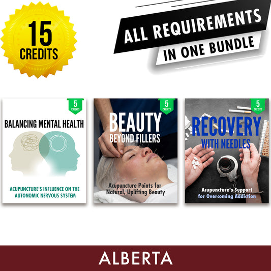 Alberta Bundle 1: Full Registration Renewal - All Required Continuing Competency Program Credits in One Package, 15 CCP ACEU Masters continuing education florida california nccaom australia uk canada