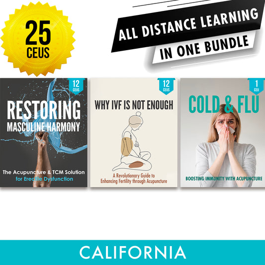 California Online CE Bundle 1: Independent Study Package, Continuing Education, 25 CEUs, Category 1 ACEU Masters California Acupuncture Board NCCAOM Florida acupuncture continuing education CEU PDA