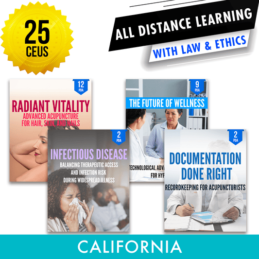 California Online Bundle 2: *NEW FOR 2026* Independent Study Package, Acupuncture Continuing Education, 25 CEUs, Category 1 ACEU Masters continuing education florida california nccaom australia uk canada