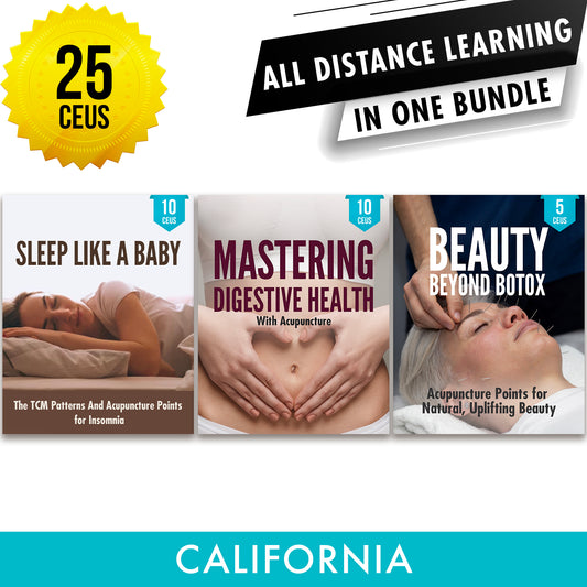 California Online CE Bundle 4: Independent Study Package, Continuing Education, 25 CEUs, Category 1 ACEU Masters California Acupuncture Board NCCAOM Florida acupuncture continuing education CEU PDA