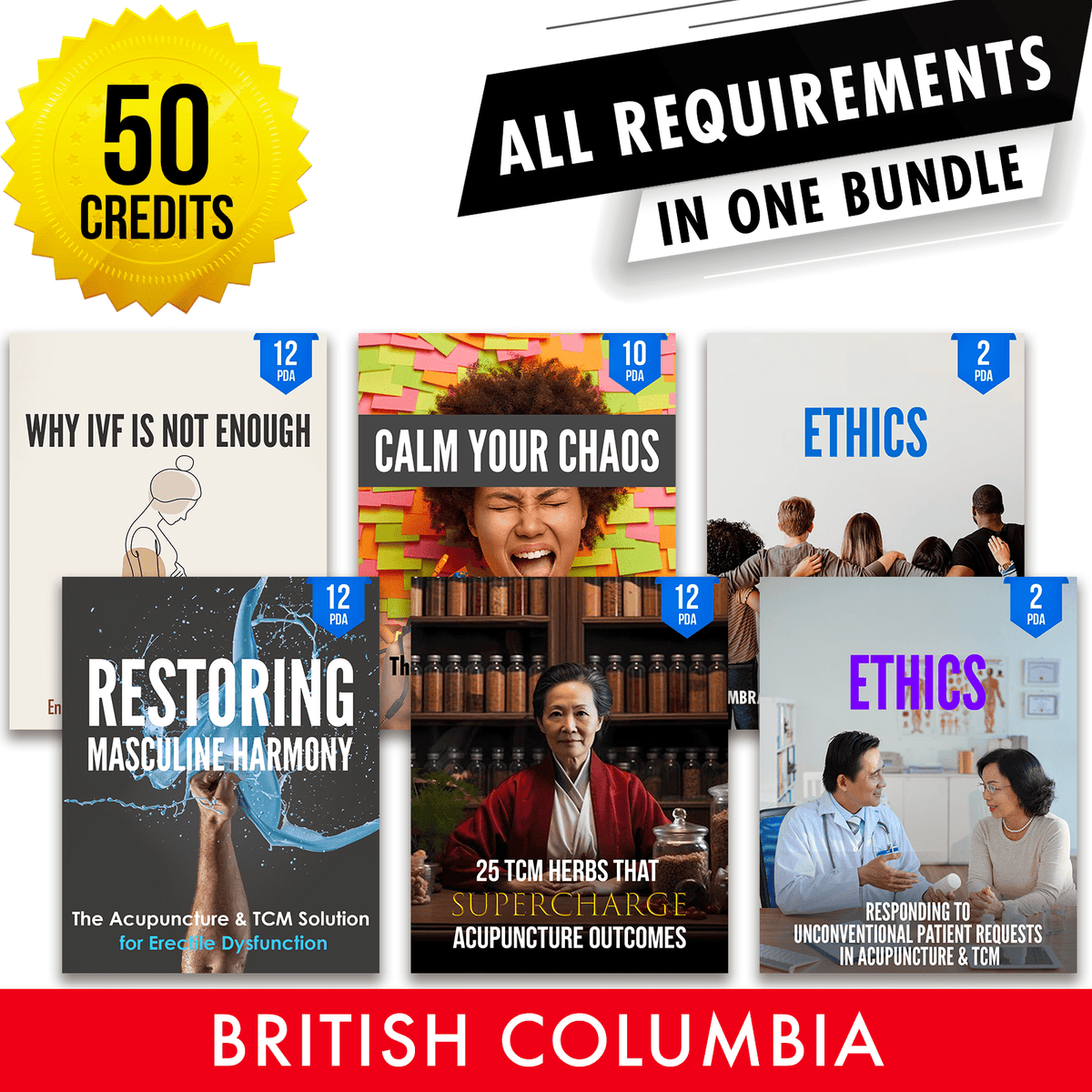 CTCMA of BC Bundle 1: Full Registration Renewal - All Required Acupuncture Continuing Education Credits in One Package, 50 Hours ACEU Masters continuing education florida california nccaom australia uk canada