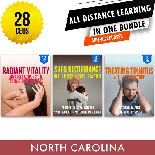 North Carolina Online CE Bundle 1: Independent Study Package, Acupuncture Continuing Education, 28 AOM-AC PDA/CEU Hours ACEU Masters continuing education florida california nccaom australia uk canada