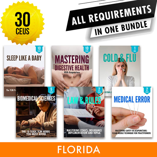 Florida Bundle 1: Full Recertification - All Required Continuing Education Credits in One Package, 30 CEUs ACEU Masters Online Acupuncture CEU CME CE NCCAOM PDA