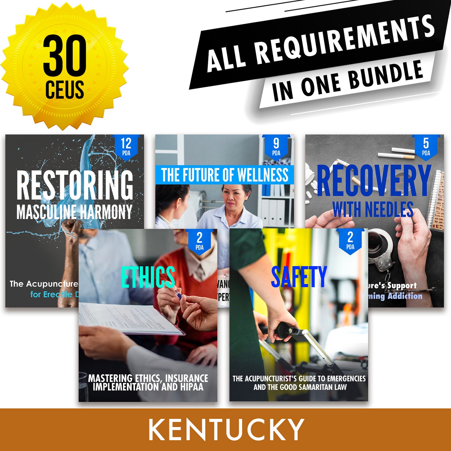 Kentucky Bundle 1: Full Recertification - All Required Acupuncture Continuing Education Credits in One Package, 30 PDA/CEU Hours ACEU Masters continuing education florida california nccaom australia uk canada