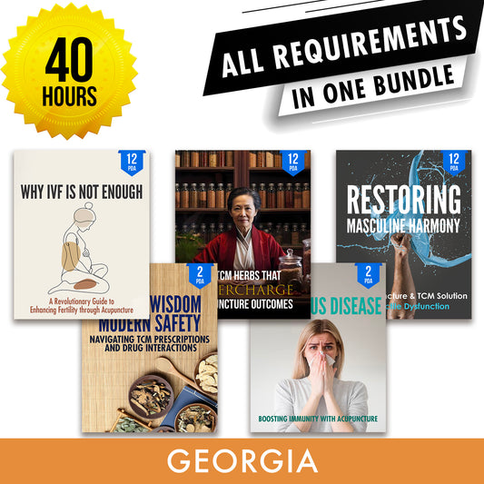 Georgia Bundle 2: Full Recertification - All Required Acupuncture Continuing Education Credits in One Package, 40 PDA/CEU Hours ACEU Masters continuing education florida california nccaom australia uk canada