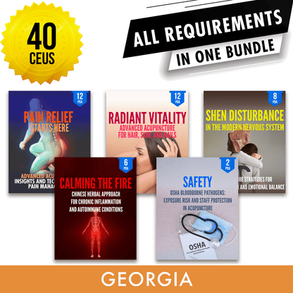 Georgia Bundle 2: *NEW FOR 2026 TO 2028* Full Recertification - All Required Acupuncture Continuing Education Credits in One Package, 40 PDA/CEU Hours ACEU Masters continuing education florida california nccaom australia uk canada