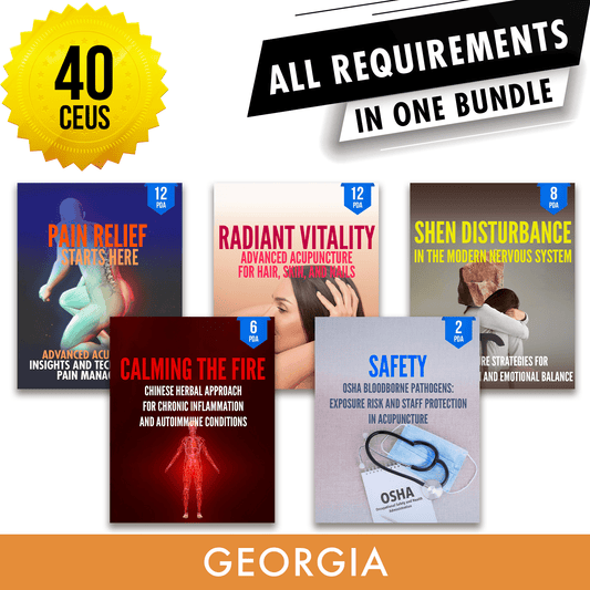 Georgia Bundle 2: *NEW FOR 2026 TO 2028* Full Recertification - All Required Acupuncture Continuing Education Credits in One Package, 40 PDA/CEU Hours ACEU Masters continuing education florida california nccaom australia uk canada