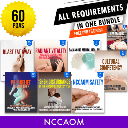 NCCAOM Bundle 3: Full Recertification - All Required Acupuncture Continuing Education Credits in One Package, 60 PDA/CEU ACEU Masters continuing education florida california nccaom australia uk canada