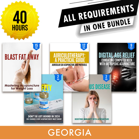 Georgia Bundle 3: Full Recertification - All Required Acupuncture Continuing Education Credits in One Package, 40 PDA/CEU Hours ACEU Masters continuing education florida california nccaom australia uk canada