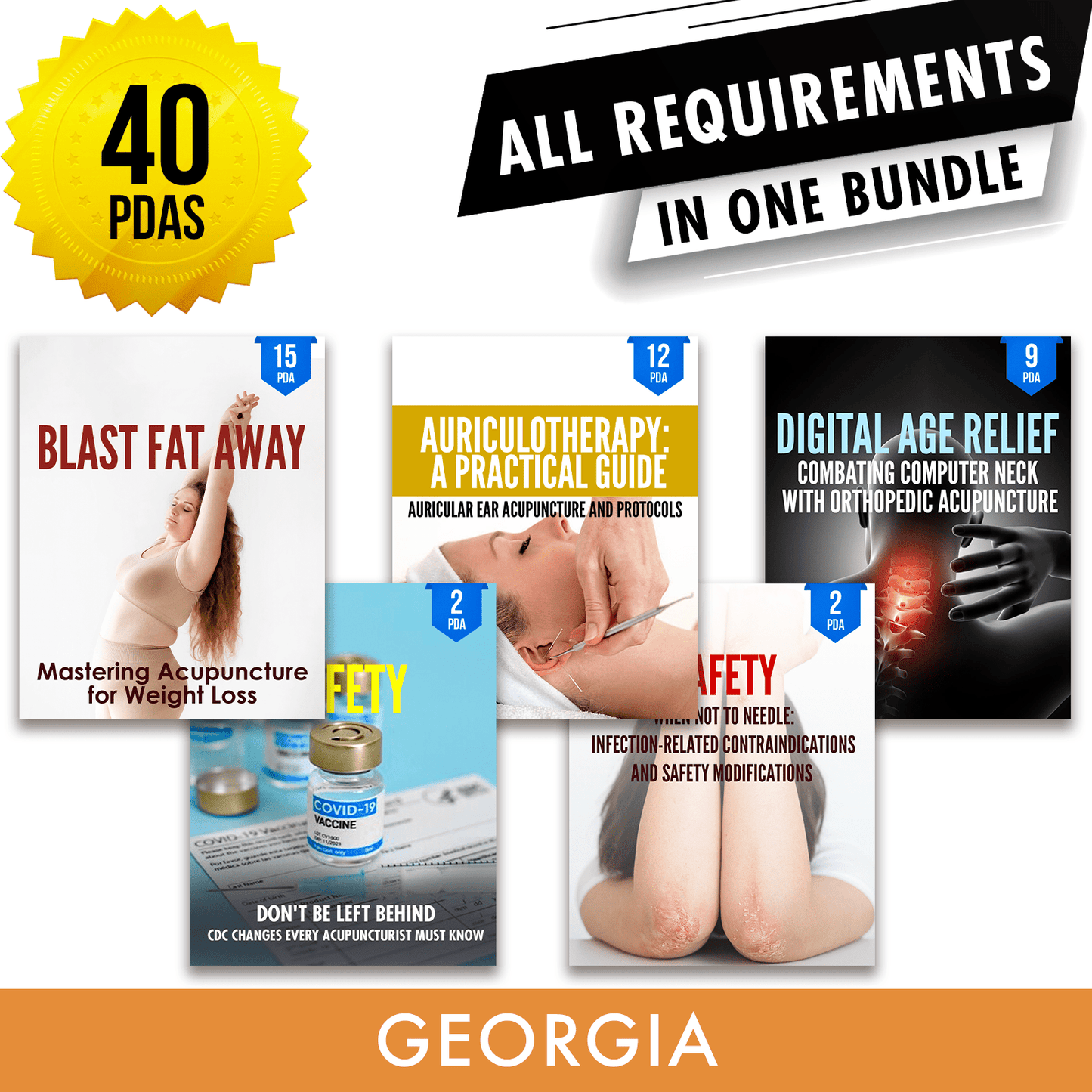 Georgia Bundle 3: Full Recertification - All Required Acupuncture Continuing Education Credits in One Package, 40 PDA/CEU Hours ACEU Masters continuing education florida california nccaom australia uk canada