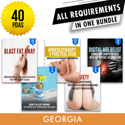 Georgia Bundle 3: Full Recertification - All Required Acupuncture Continuing Education Credits in One Package, 40 PDA/CEU Hours ACEU Masters continuing education florida california nccaom australia uk canada