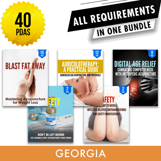 Georgia Bundle 3: Full Recertification - All Required Acupuncture Continuing Education Credits in One Package, 40 PDA/CEU Hours ACEU Masters continuing education florida california nccaom australia uk canada