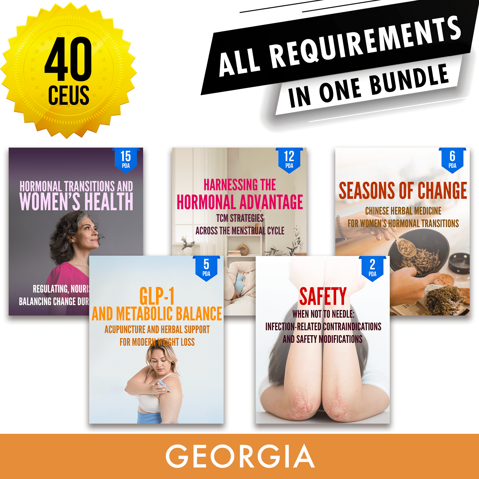 Georgia Bundle 3: *NEW FOR 2026 TO 2028* Full Recertification - All Required Acupuncture Continuing Education Credits in One Package, 40 PDA/CEU Hours ACEU Masters continuing education florida california nccaom australia uk canada
