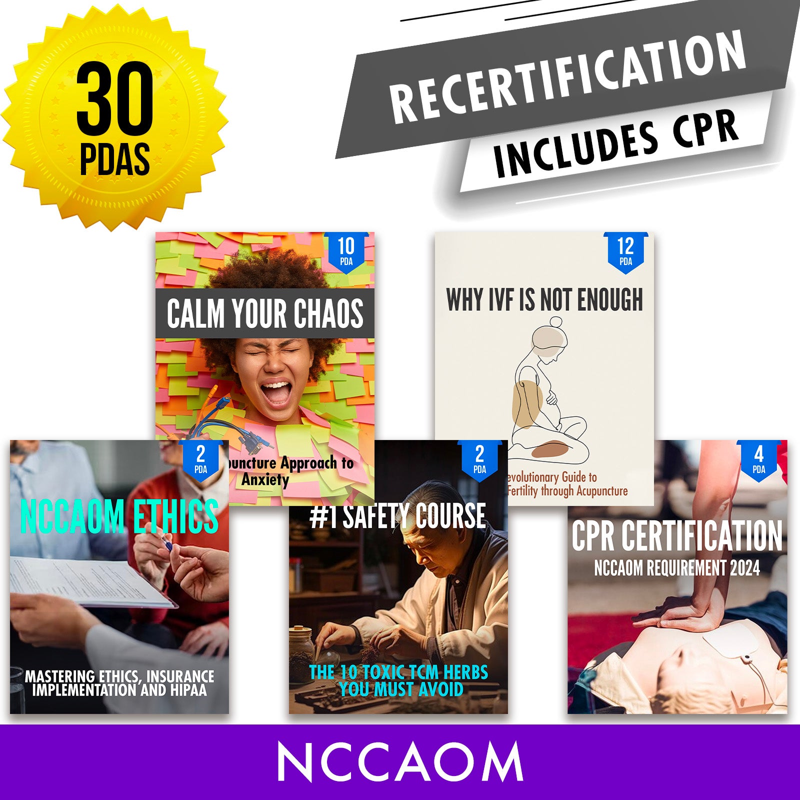 NCCAOM Bundle 4: Recertification Package - State Required Acupuncture Continuing Education Credits in One Package, 30 PDA/CEU ACEU Masters continuing education florida california nccaom australia uk canada