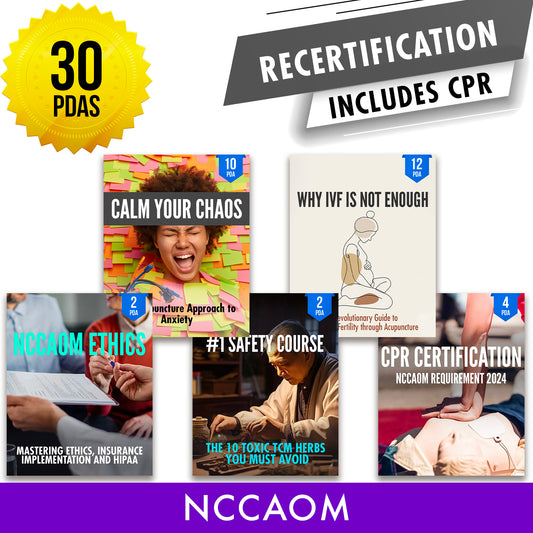 NCCAOM Bundle 4: Recertification Package - State Required Acupuncture Continuing Education Credits in One Package, 30 PDA/CEU ACEU Masters continuing education florida california nccaom australia uk canada