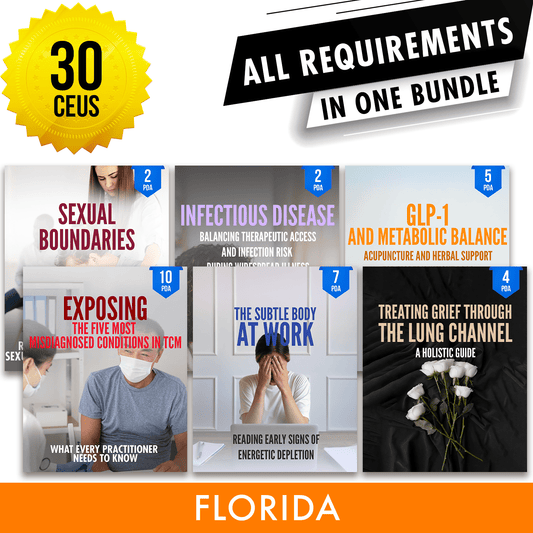 Florida Bundle 3: *NEW FOR 2028* Full Recertification - All Required Acupuncture Continuing Education Credits in One Package, 30 CEUs ACEU Masters continuing education florida california nccaom australia uk canada