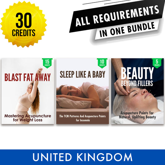 British Acupuncture Council Bundle 4: Full Registration Renewal - All Required Continuing Professional Development Credits in One Package, 30 CPD ACEU Masters continuing education florida california nccaom australia uk canada