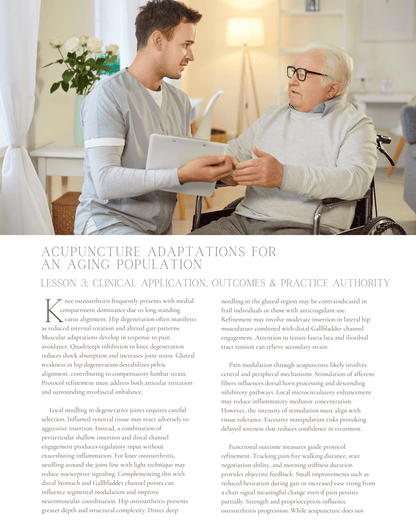 Geriatric Acupuncture: Acupuncture Adaptations for an Aging Population - NCCAOM Approved Acupuncture Continuing Education, AOM General Hours, 6 PDA/CEU ACEU Masters continuing education florida california nccaom australia uk canada