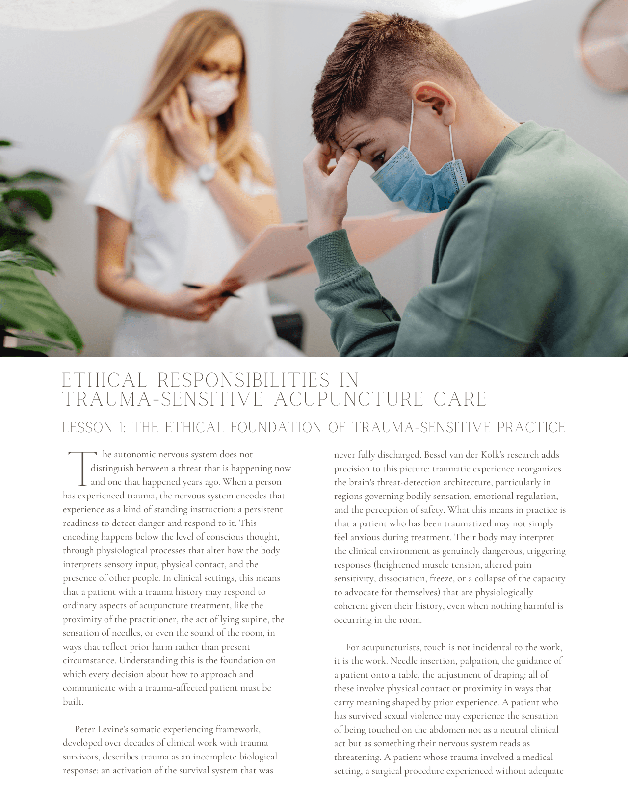 Healing Without Harm: Ethical Responsibilities in Trauma-Sensitive Acupuncture Care - NCCAOM Approved Acupuncture Continuing Education, Ethics, 2 PDA/CEU ACEU Masters continuing education florida california nccaom australia uk canada
