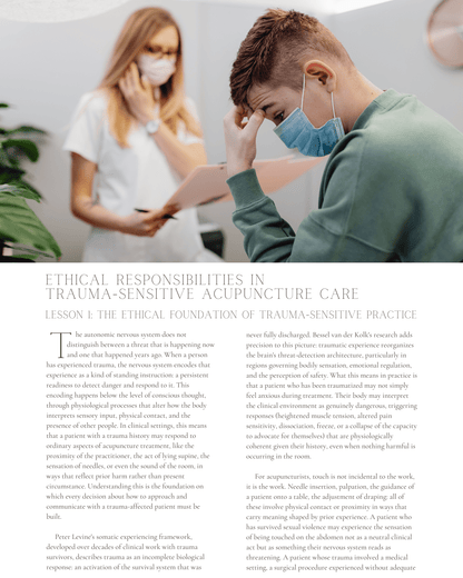 Healing Without Harm: Ethical Responsibilities in Trauma-Sensitive Acupuncture Care - NCCAOM Approved Acupuncture Continuing Education, Ethics, 2 PDA/CEU ACEU Masters continuing education florida california nccaom australia uk canada