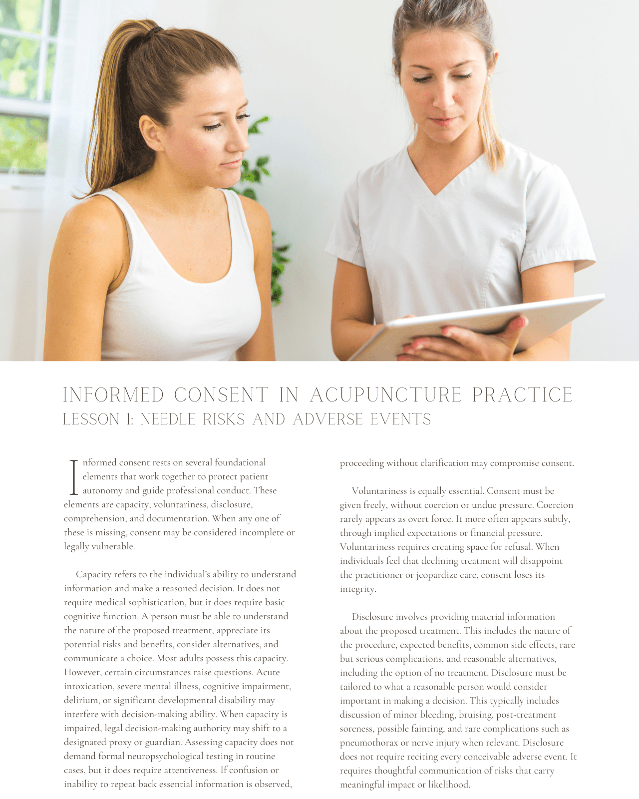 Informed Consent in Acupuncture Practice: Legal, Ethical, and Clinical Considerations - NCCAOM Approved Acupuncture Continuing Education, Ethics, Laws & Rules, 2 PDA/CEU ACEU Masters continuing education florida california nccaom australia uk canada