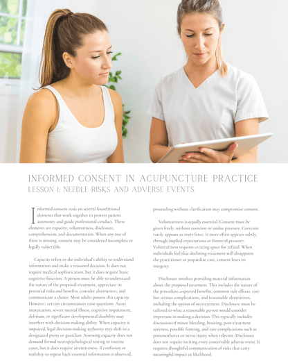 Informed Consent in Acupuncture Practice: Legal, Ethical, and Clinical Considerations - NCCAOM Approved Acupuncture Continuing Education, Ethics, Laws & Rules, 2 PDA/CEU ACEU Masters continuing education florida california nccaom australia uk canada