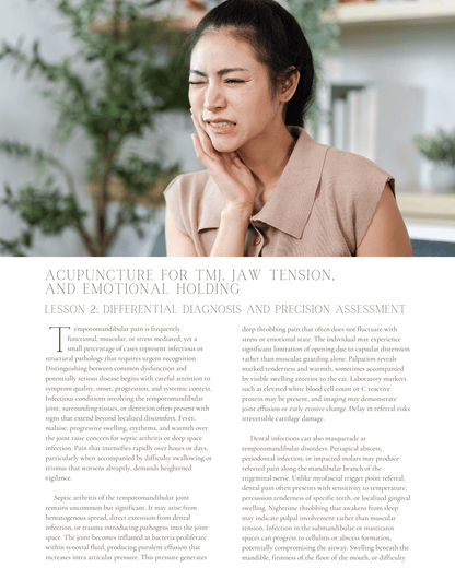 Jaw Unclenched: Acupuncture for TMJ, Jaw Tension, and Emotional Holding - NCCAOM Approved Acupuncture Continuing Education, AOM General Hours, 8 PDA/CEU ACEU Masters continuing education florida california nccaom australia uk canada