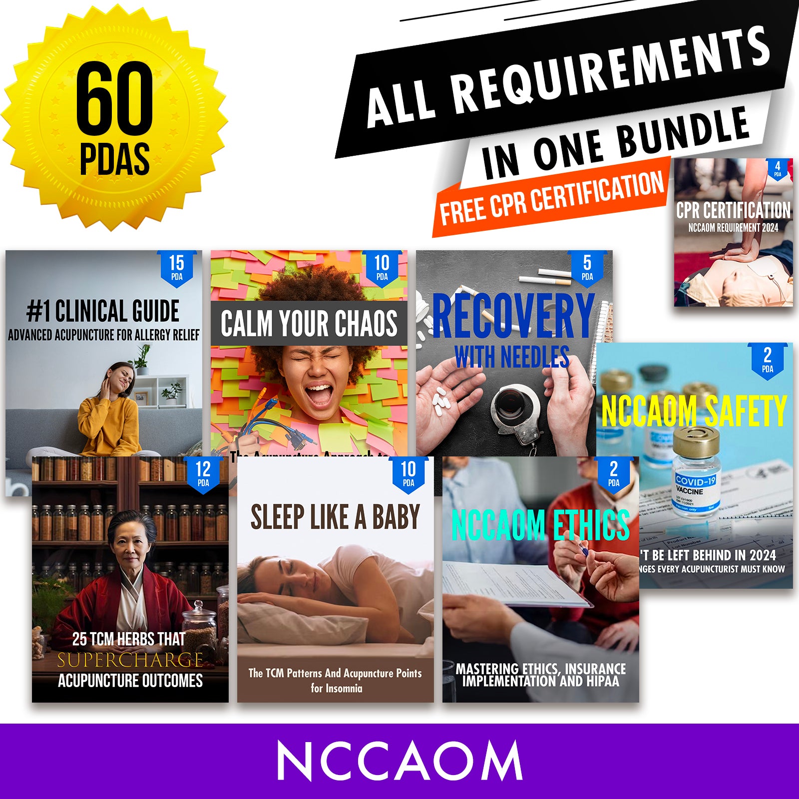 NCCAOM Bundle 2: Full Recertification - All Required Continuing Education Credits in One Package, 60 PDA ACEU Masters California Acupuncture Board NCCAOM Florida acupuncture continuing education CEU PDA