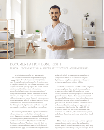 Documentation Done Right: Recordkeeping for Acupuncturists - NCCAOM Approved Acupuncture Continuing Education, Ethics, Laws & Rules, 2 PDA/CEU ACEU Masters continuing education florida california nccaom australia uk canada