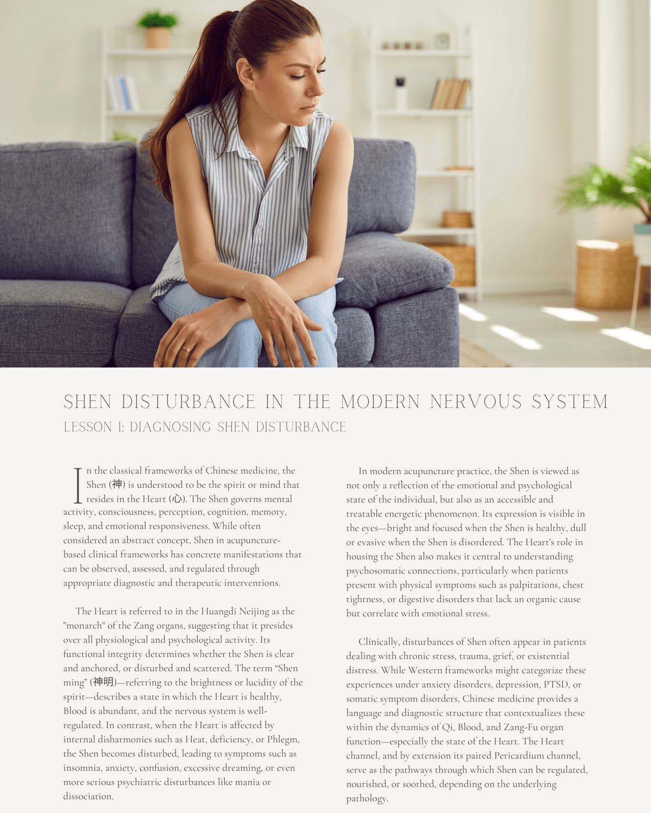 Shen Disturbance in the Modern Nervous System: Acupuncture Strategies for Spirit Regulation and Emotional Balance - NCCAOM Approved Acupuncture Continuing Education, AOM General Hours, 8 PDA/CEU