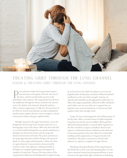 Treating Grief Through the Lung Channel: A Holistic Guide - NCCAOM Approved Acupuncture Continuing Education, AOM General Hours, 4 PDA/CEU ACEU Masters continuing education florida california nccaom australia uk canada