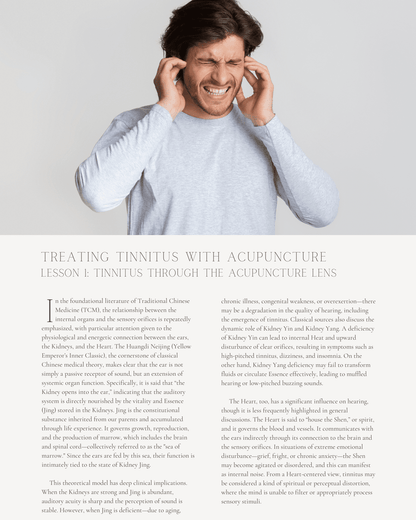 Treating Tinnitus with Acupuncture: Restoring Balance in the Auditory System - NCCAOM Approved Acupuncture Continuing Education, AOM General Hours, 8 PDA/CEU ACEU Masters continuing education florida california nccaom australia uk canada