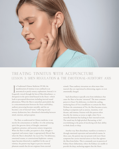 Treating Tinnitus with Acupuncture: Restoring Balance in the Auditory System - NCCAOM Approved Acupuncture Continuing Education, AOM General Hours, 8 PDA/CEU